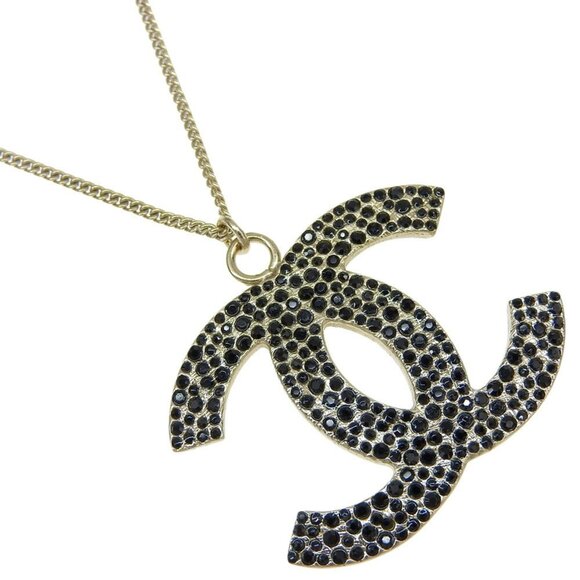 CHANEL Authentic Black Logo Necklace